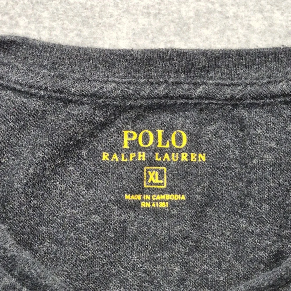 Polo Ralph Lauren Shirt Mens XL Charcoal Gray Cotton V-Neck Long Sleeve EUC